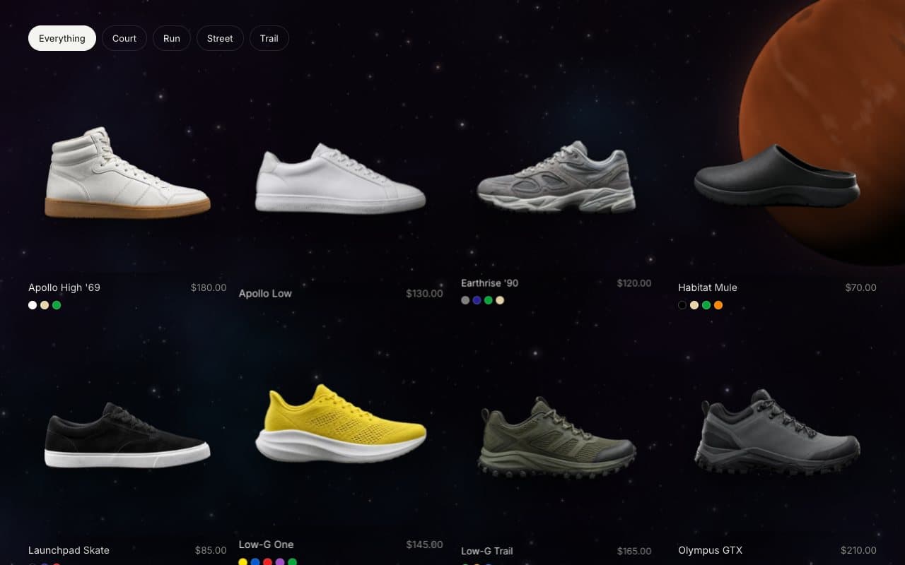 Product universe section with type filters