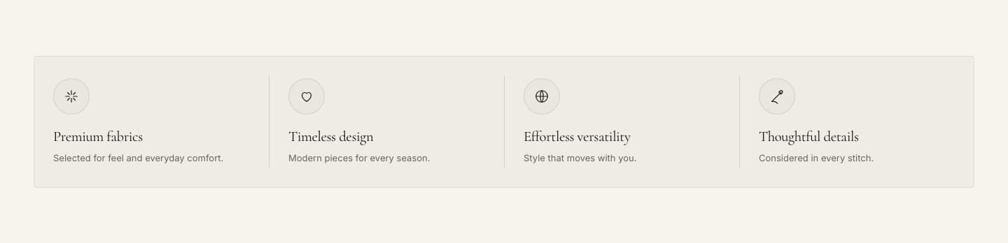Benefits section in the Ani theme