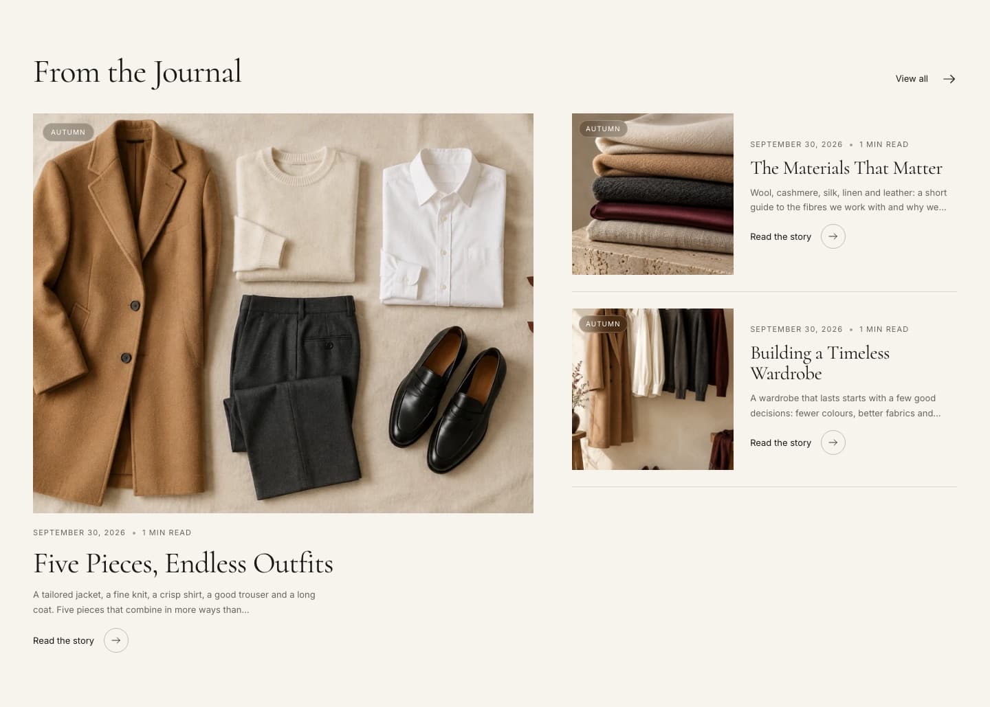 Featured blog section in the Ani theme
