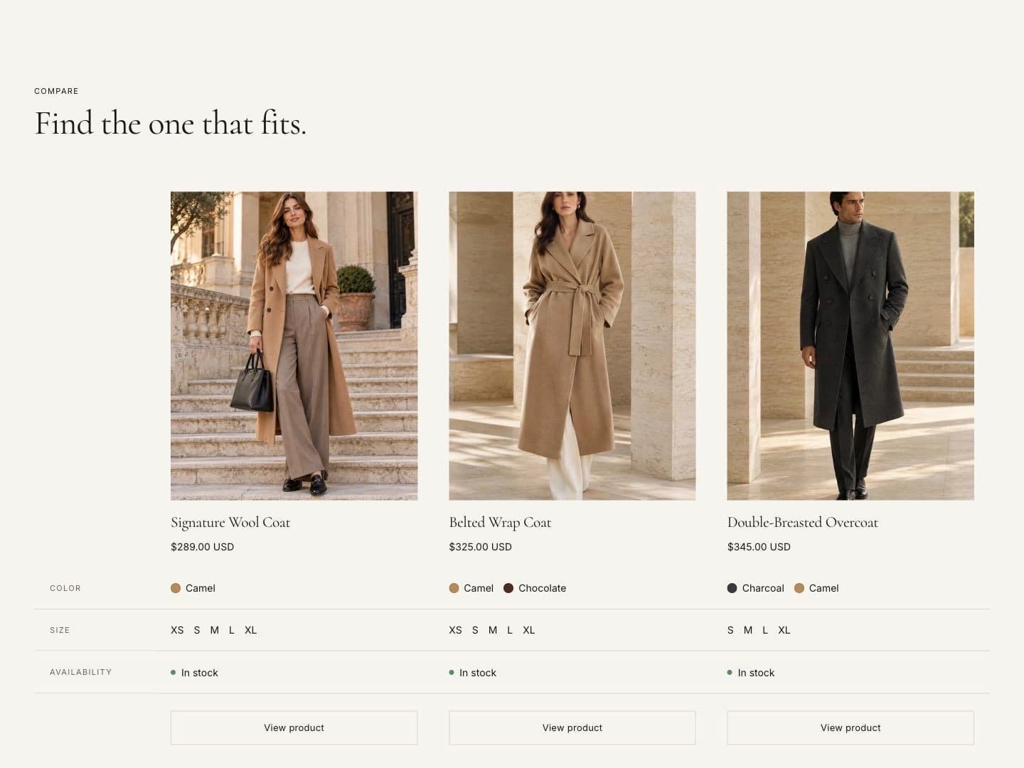 Product comparison section in the Ani theme