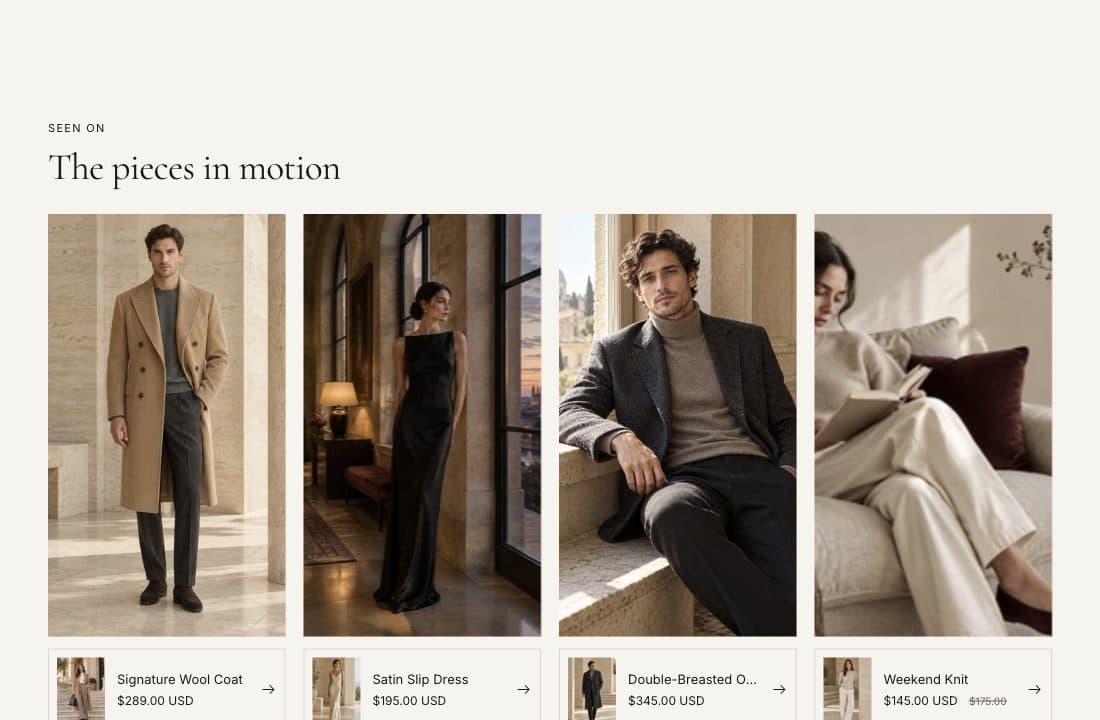 Shoppable videos section in the Ani theme