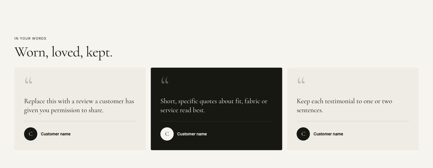 Testimonials section in the Ani theme