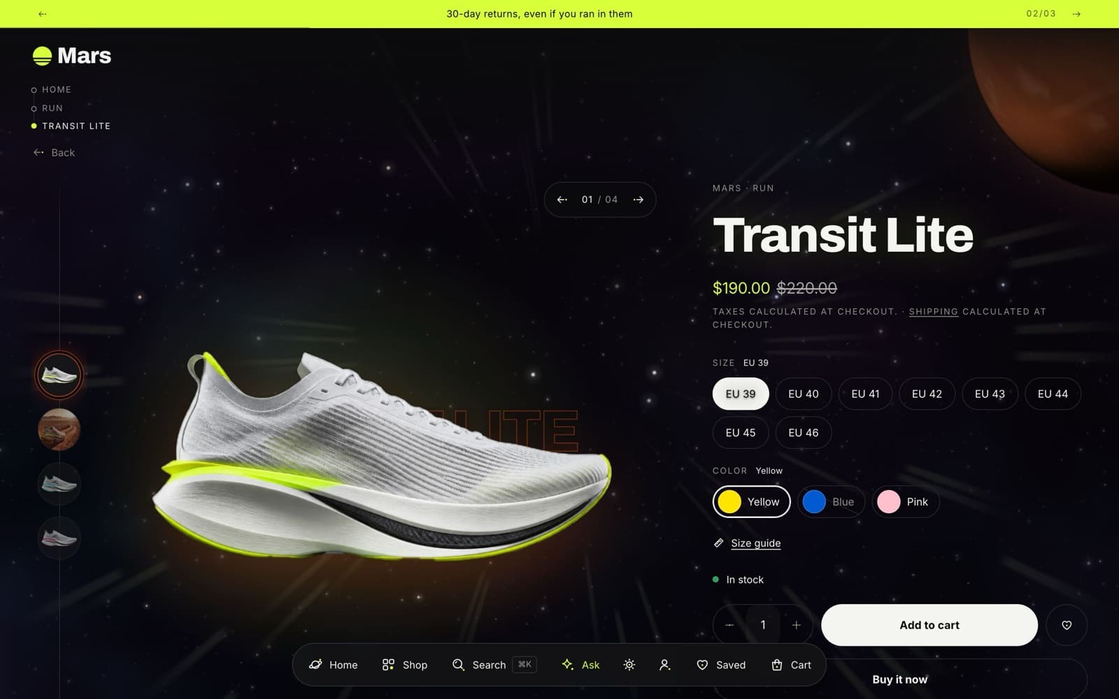 Mars theme: Product page