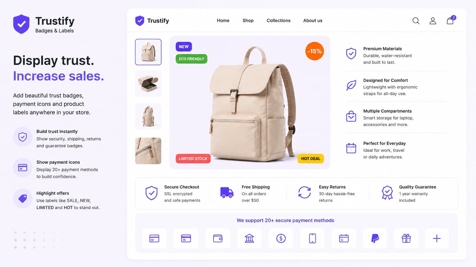 Trustify: Trust badges, payment icons and product labels across your store.