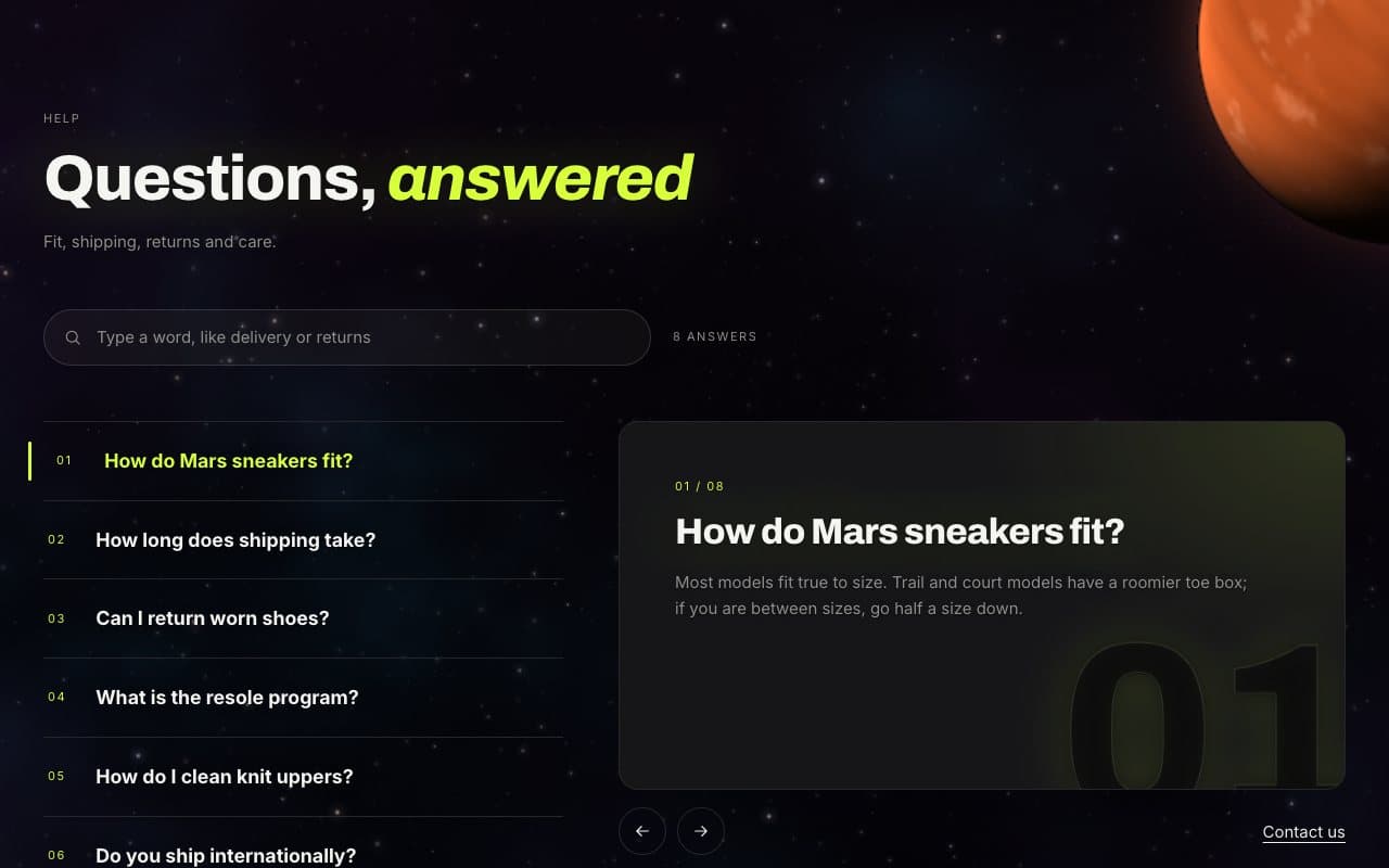 Collapsible content with question search