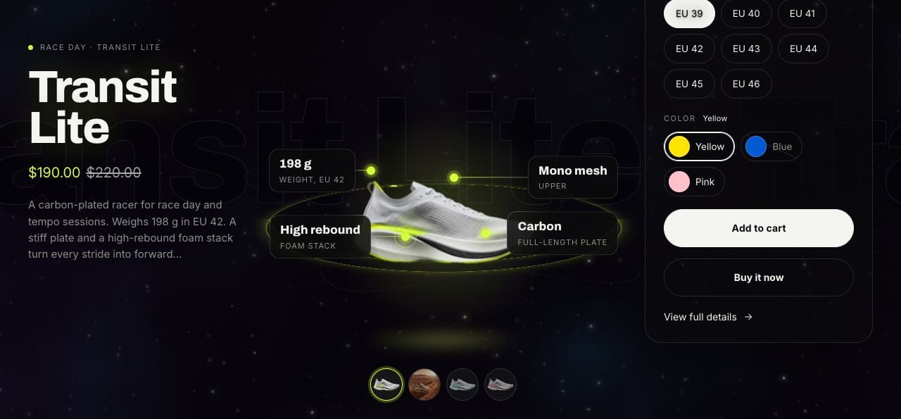 Featured product on a lit stage
