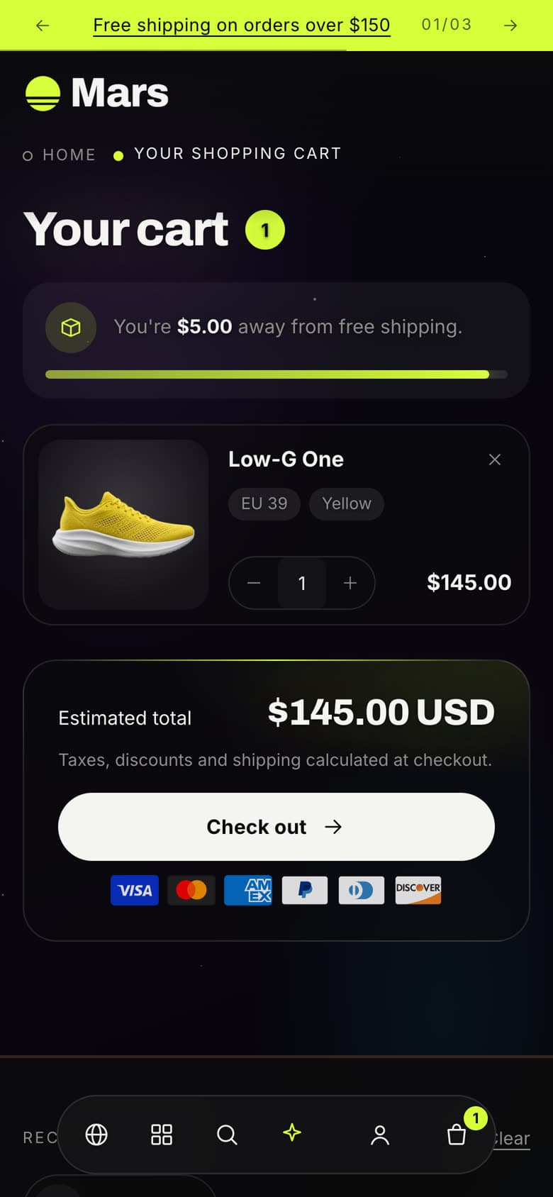The cart on a phone
