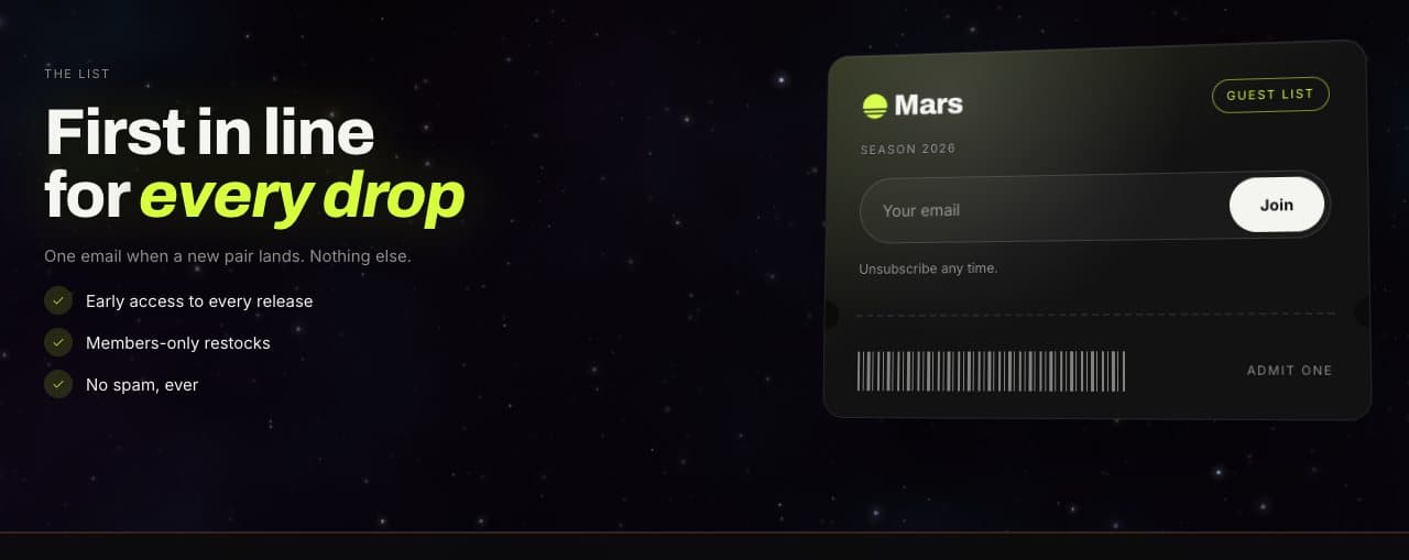 Email signup section on the Mars demo store