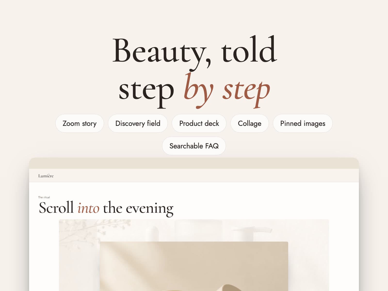 The Lumière preset: warm ivory with serif type