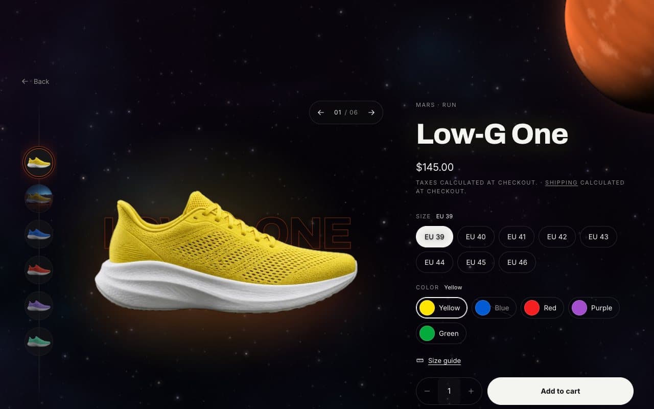 Product page on the Mars demo store