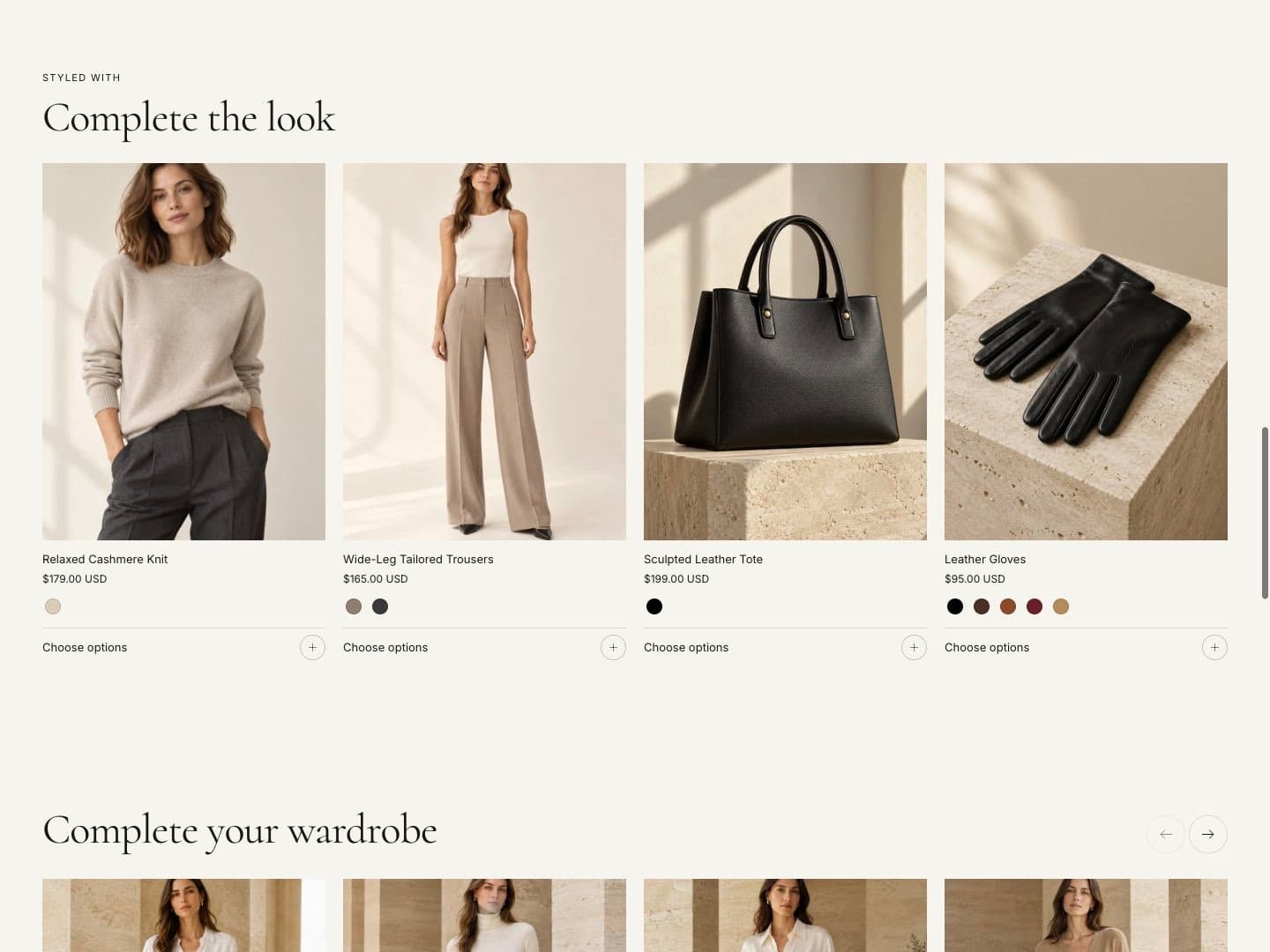 Product cards in a product slider