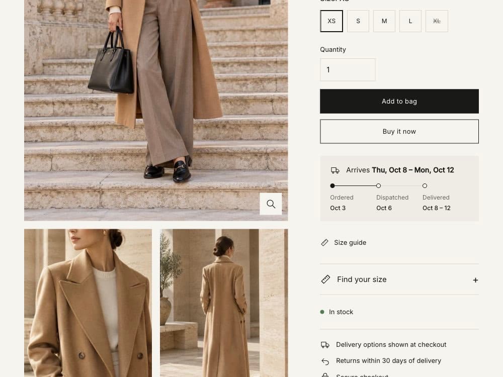 Delivery estimate block on the product page
