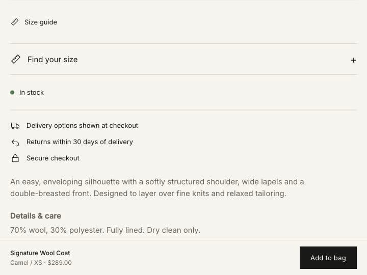 Sticky add to cart bar on mobile