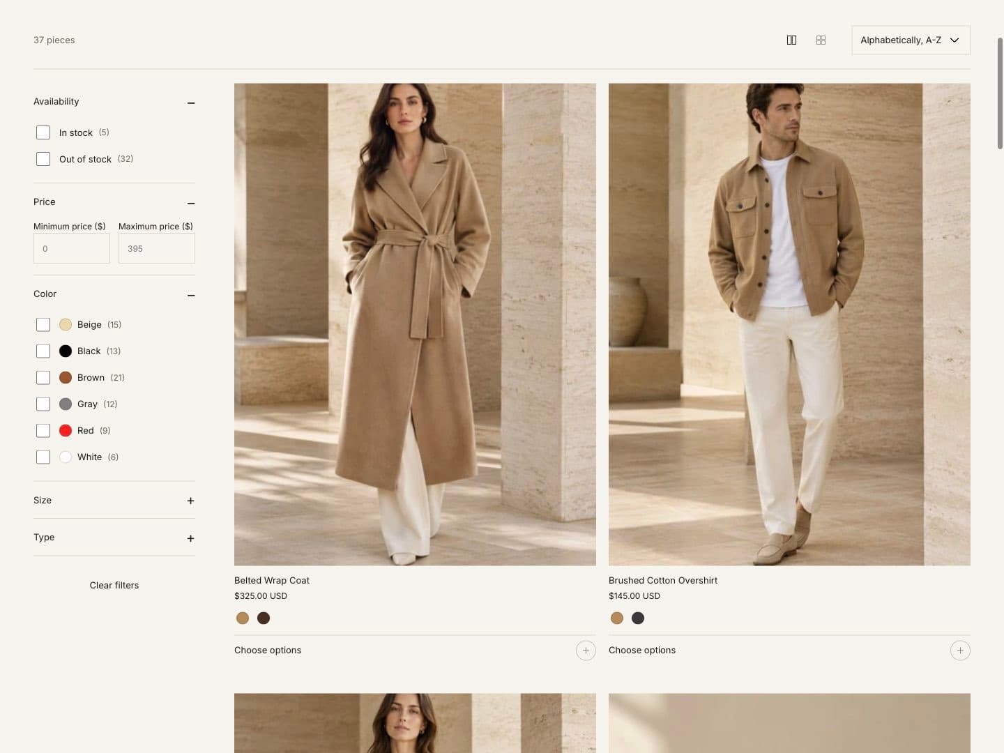 Color swatches on product cards and the product page